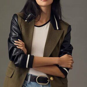 NWT Avec Les Filles Mixed Fabric Blazer - Olive & Black Size XL